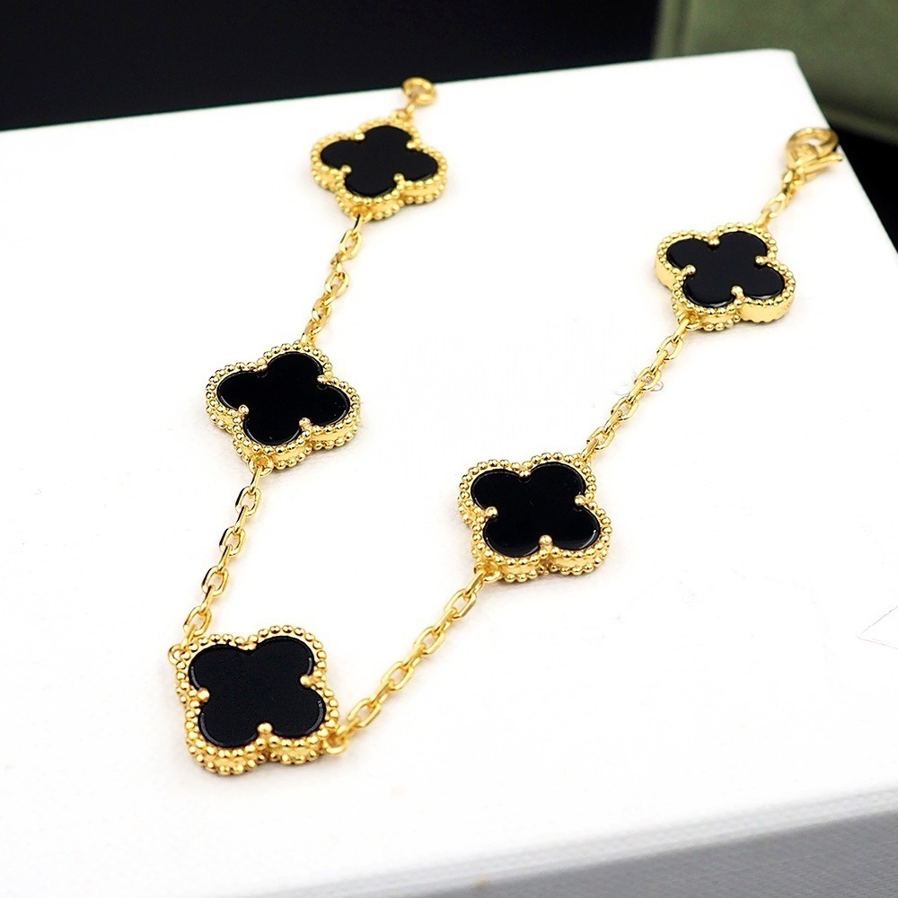 New Gold Plated Van Five Motifs Alhambra Clover Bracelet